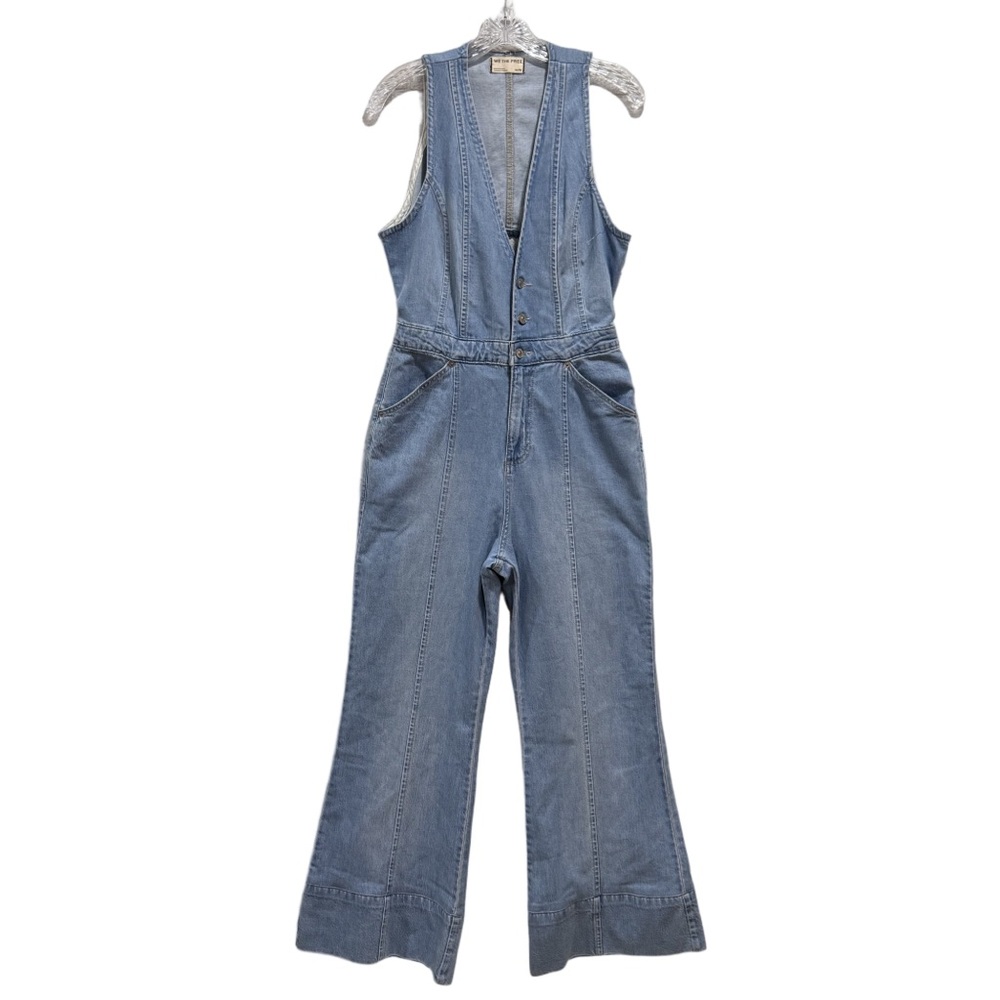 FREE PEOPLE Stratus Cutout Denim Jumpsuit In Main Character - Sz - Medium